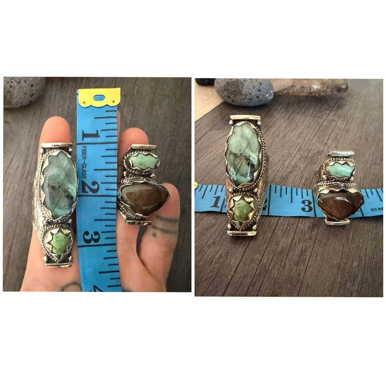 Labradorite Turquoise Two Stone Ring: Chunky Adjustable Gemstone Ring image 15