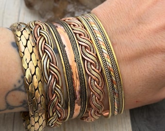 Handmade Mixed Metal Cuff Bracelet: Braided Copper Bangle