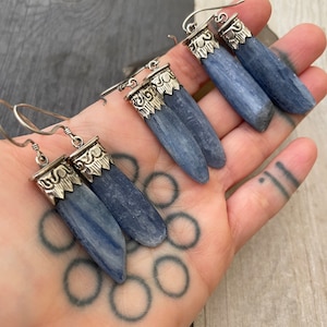 Kyanite Earrings Blue Kyanite Earrings Blue Kyanite Raw Stone Earrings Blue Dangle Earrings Something Blue Stone Jewelry Boho Earrings
