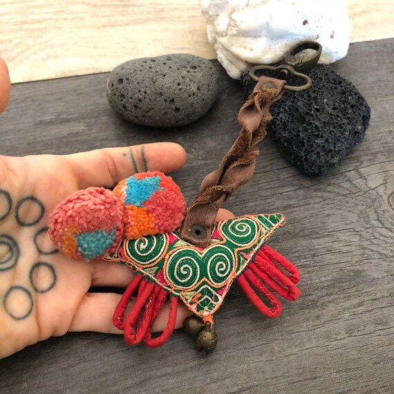 Cute Bag Charm Handbag Charm Pompom Bag Charm Boho Keychain Etsy