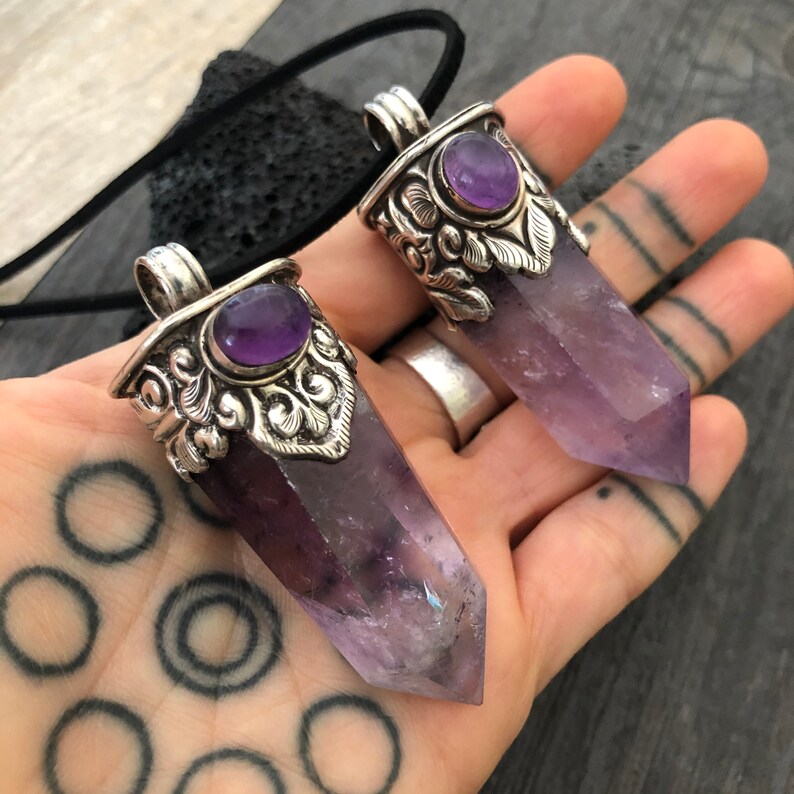 Amethyst Necklace Amethyst Pendant Big Pendant Necklace Chakra Pendant Ethnic Necklace Sterling Silver Pendant Raw Amethyst Pendant