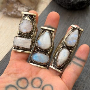 Semi Precious Ring Moonstone Ring Moon Stone Ring Three Stone Ring Chunky Ring Birth Stone Ring Cool Ring Edgy Ring Chunky Rings image 13