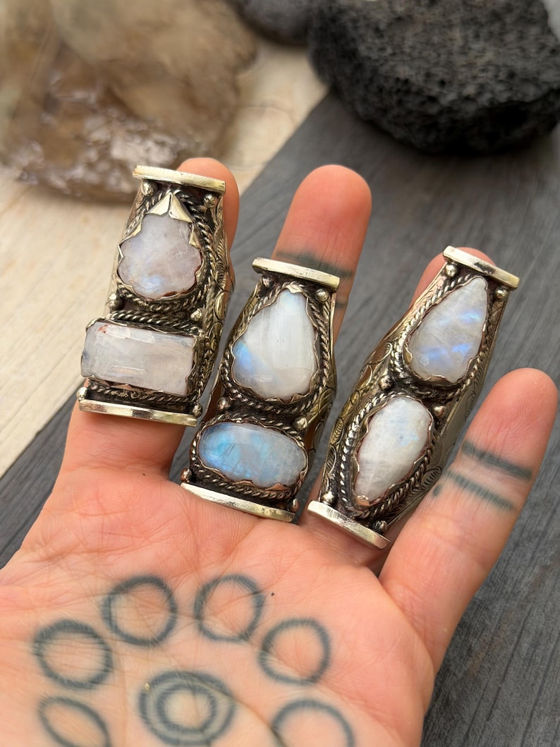 Semi Precious Ring Moonstone Ring Moon Stone Ring Three Stone Ring Chunky Ring Birth Stone Ring Cool Ring Edgy Ring Chunky Rings image 13