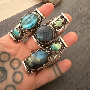 Labradorite Turquoise Two Stone Ring: Chunky Adjustable Gemstone Ring image 19