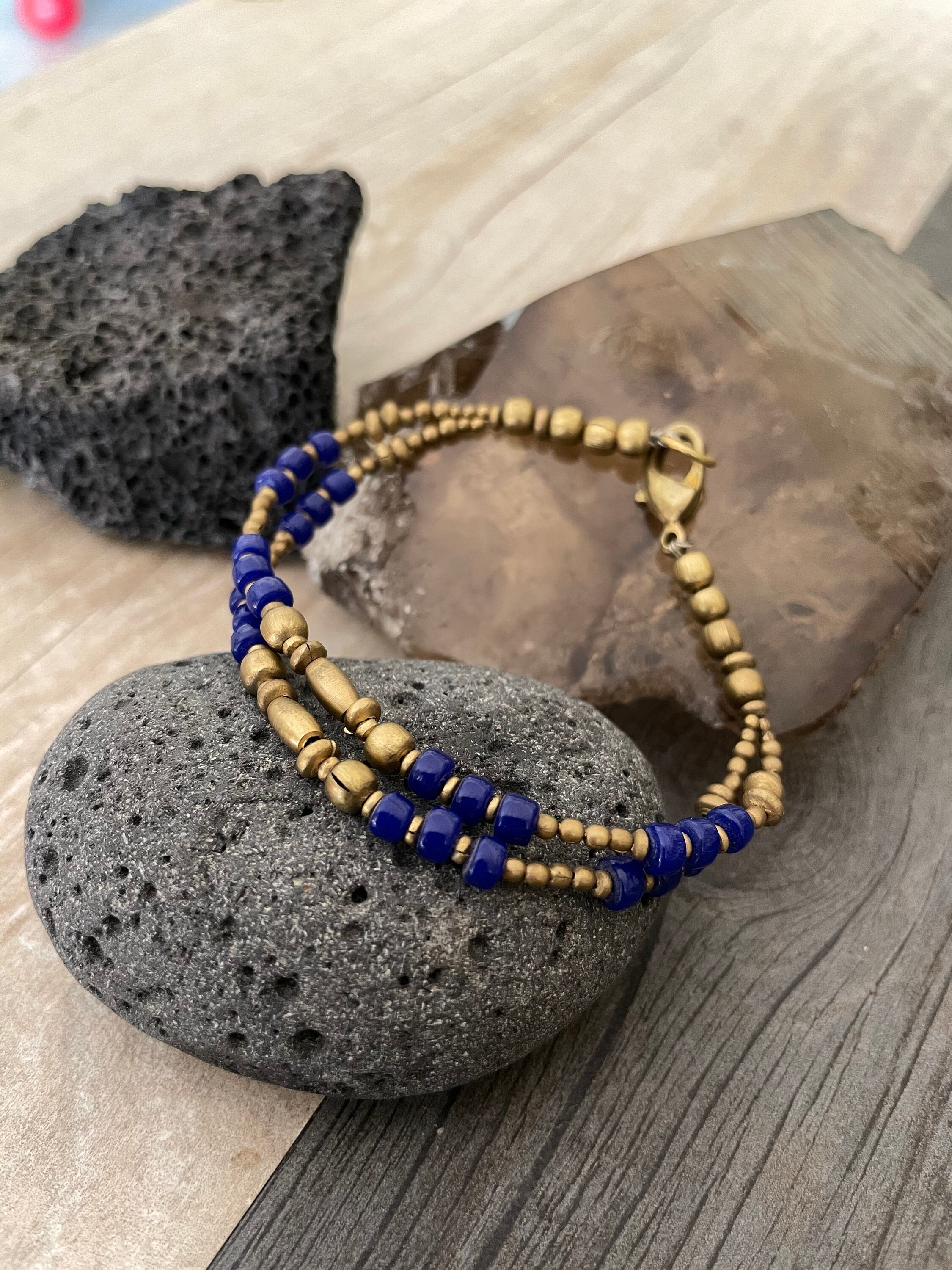 Brass Bracelet Beaded Bracelet Double Strand Bracelet Aesthetic 