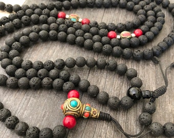 Black Mala Necklace Mala Beads 108 Lava Stone Necklace Lava Rock Necklace Lava Necklace Japa Mala Diffuser Necklace Buddhist Mala Beads