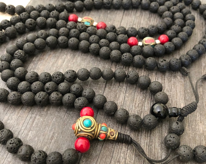 108 Beads Prayer Necklace Natural Green Stripe Onyx Stone Buddhist Buddha Meditation Bead Mala Necklace Women Men Jewelry Gifts - Bracelets