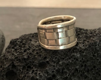 Woven Ring Wide Silver Ring Chunky Band Ring Cigar Band Ring Minimal Ring Mens Pinky Ring Thumb Ring Silver Thumb Ring Open Band Ring