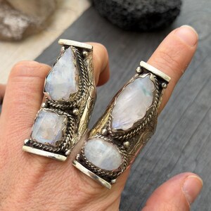 Semi Precious Ring Moonstone Ring Moon Stone Ring Three Stone Ring Chunky Ring Birth Stone Ring Cool Ring Edgy Ring Chunky Rings image 15
