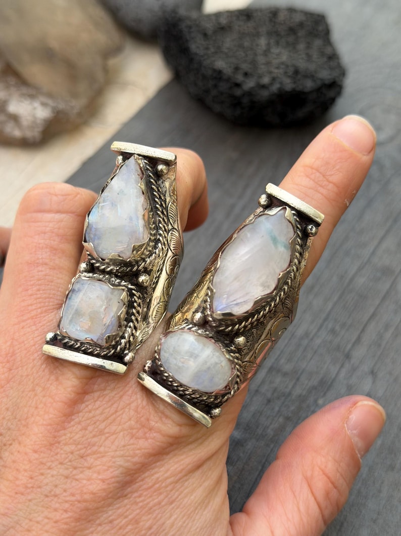 Semi Precious Ring Moonstone Ring Moon Stone Ring Three Stone Ring Chunky Ring Birth Stone Ring Cool Ring Edgy Ring Chunky Rings image 15