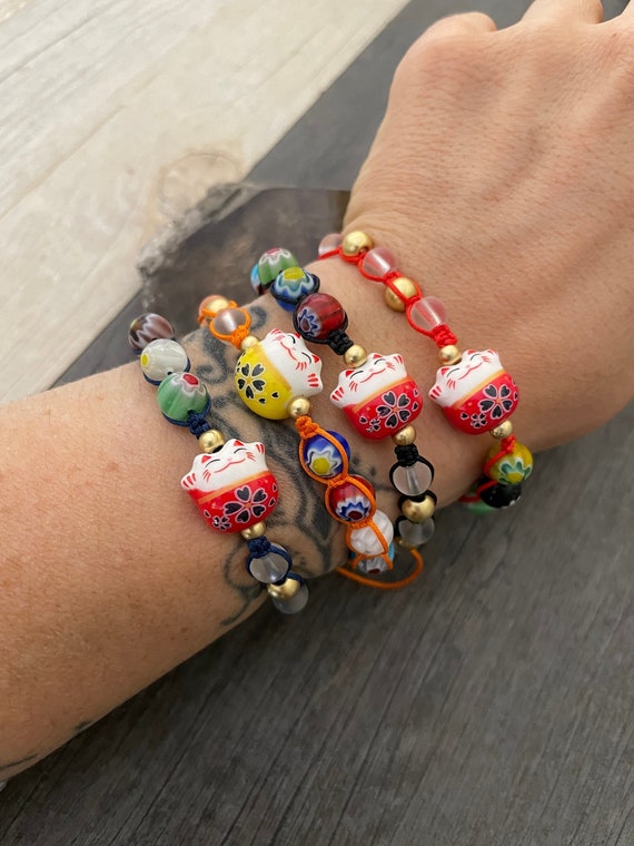 Cat Bracelet Maneki Neko Chinese Bracelet Cat Lovers Jewelry Lucky Cat Kawaii Cat Cat Jewelry Good Luck Bracelet Cat Lover Gift Lucky Cats