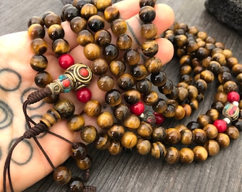 Mala Beads 108 Tigers Eye Necklace Tiger Eye Mala Beads Tigers Eye Mala Buddhist Mala Japa Mala Mala Beads Stone Mala Prayer Beads