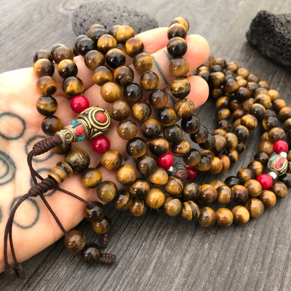 Mala Beads 108 Tigers Eye Necklace Tiger Eye Mala Beads Tigers Eye Mala Buddhist Mala Japa Mala Mala Beads Stone Mala Prayer Beads