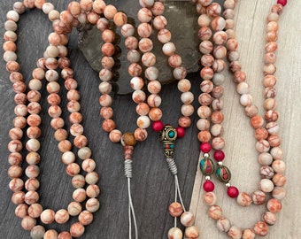 Jasper Necklace Japa Mala Mala Beads 108 Mala Beads Necklace Red Jasper Bohemian Necklace Stone Necklace Gemstone Necklace Meditation Gifts