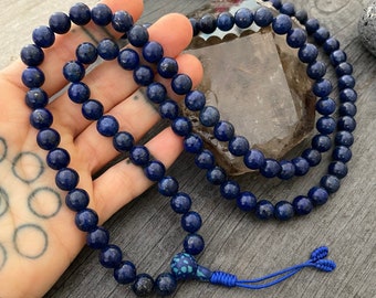 Lapis Necklace Mala Beads 108 Japa Mala Lapis Lazuli Bracelet Yoga Lover Gift Lapiz Lazuli Beads Karma Necklace Rare Stone Mala
