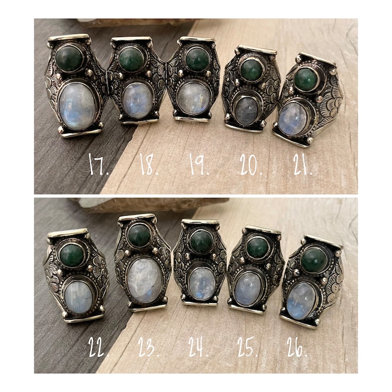 Jade Labradorite and Moonstone unisex rings, are bold and chunky perfect for making a statement. They are super comfy to wear at the same time. A distinctive touch to your outfit.