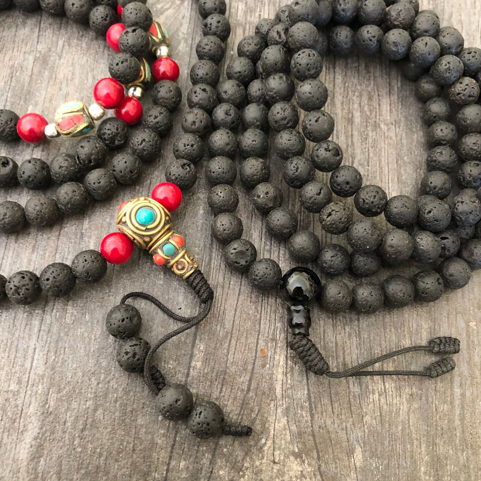 Black Mala Necklace Mala Beads 108 Lava Stone Necklace Lava Etsy
