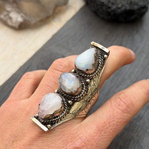 Semi Precious Ring Moonstone Ring Moon Stone Ring Three Stone Ring Chunky Ring Birth Stone Ring Cool Ring Edgy Ring Chunky Rings image 18