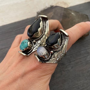 Chunky Rings Mens Black Onyx Ring Long Ring Gemstone Ring Black Ring Black Onyx Ring Chunky Ring Witch Ring Cool Rings Goth Ring Edgy Rings