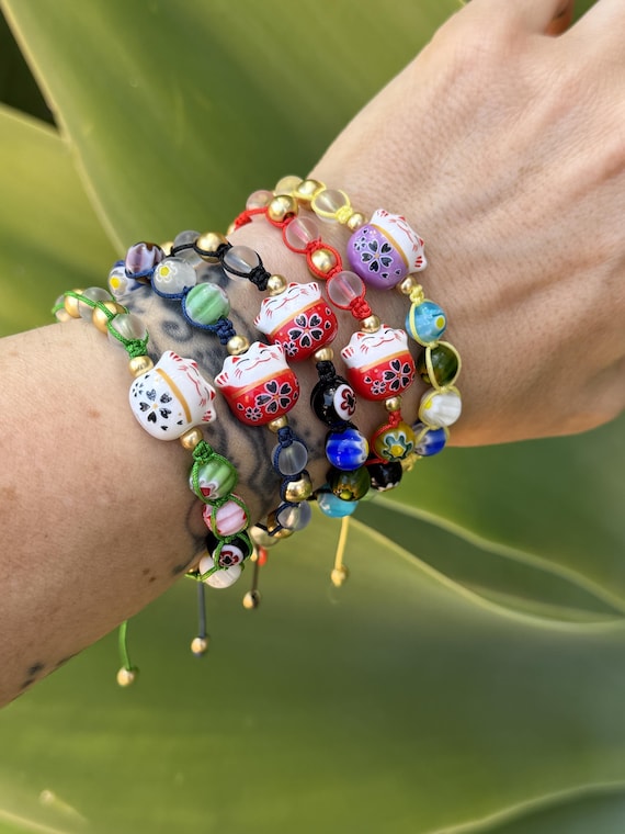 Cat Bracelet Maneki Neko Chinese Bracelet Cat Lovers Jewelry Lucky Cat Kawaii Cat Cat Jewelry Good Luck Bracelet Cat Lover Gift Lucky Cats