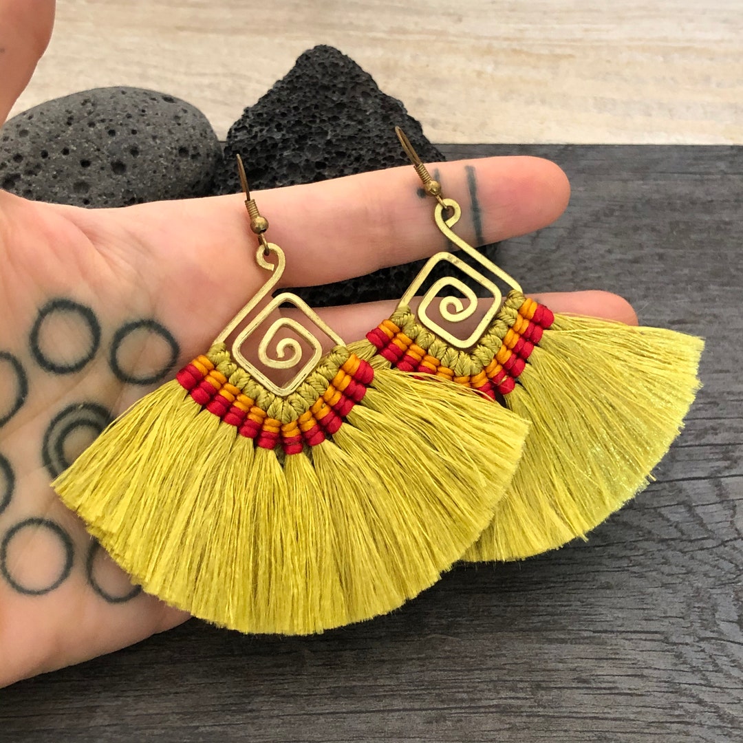 Long Tassel Earrings Boho Tassel Earrings Big Dangle Earrings Large