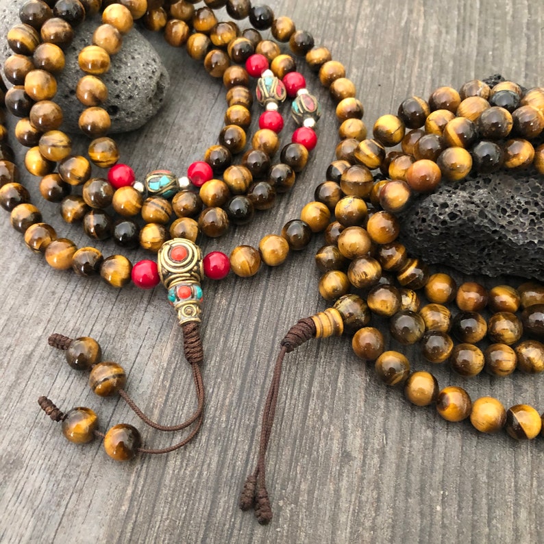 Mala Beads 108 Tigers Eye Necklace Tiger Eye Mala Beads Tigers Eye Mala Buddhist Mala Japa Mala Mala Beads Stone Mala Prayer Beads image 9