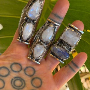 Semi Precious Ring Moonstone Ring Moon Stone Ring Three Stone Ring Chunky Ring Birth Stone Ring Cool Ring Edgy Ring Chunky Rings image 10