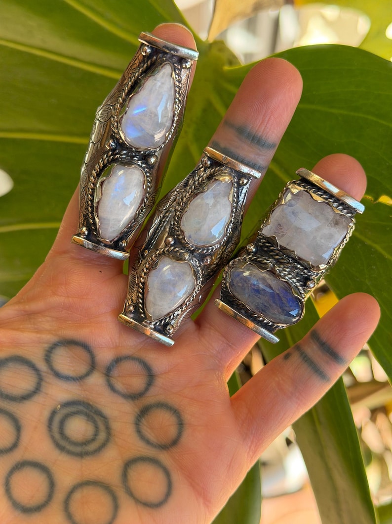 Semi Precious Ring Moonstone Ring Moon Stone Ring Three Stone Ring Chunky Ring Birth Stone Ring Cool Ring Edgy Ring Chunky Rings image 10