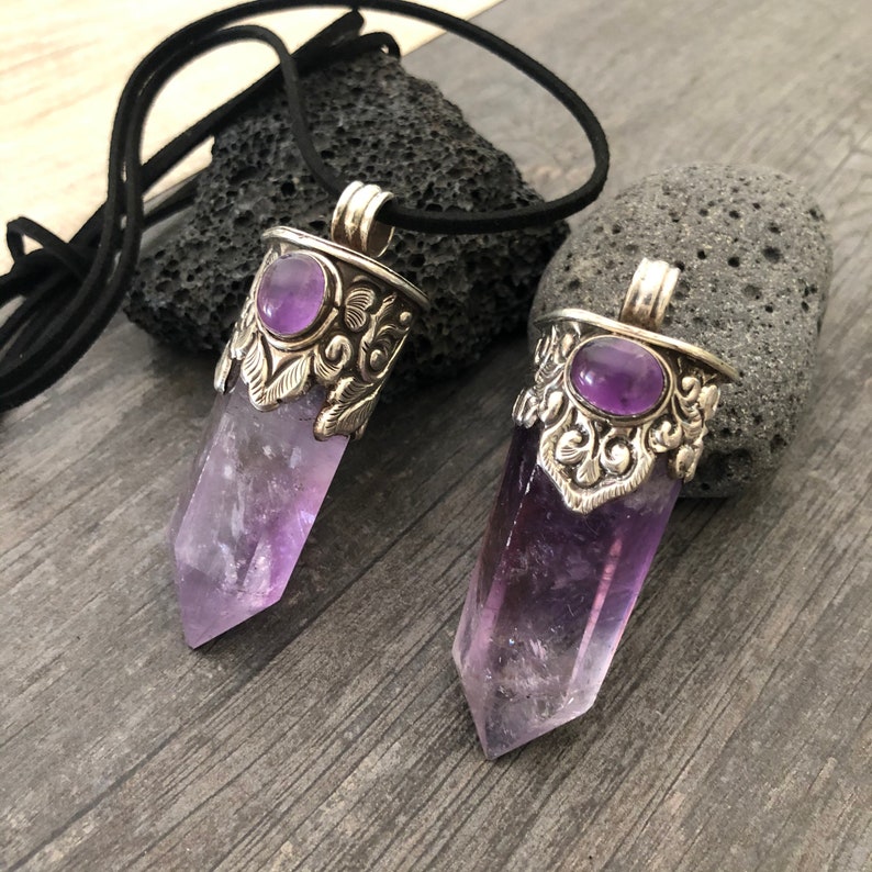 Amethyst Necklace Amethyst Pendant Big Pendant Necklace Chakra Pendant Ethnic Necklace Sterling Silver Pendant Raw Amethyst Pendant
