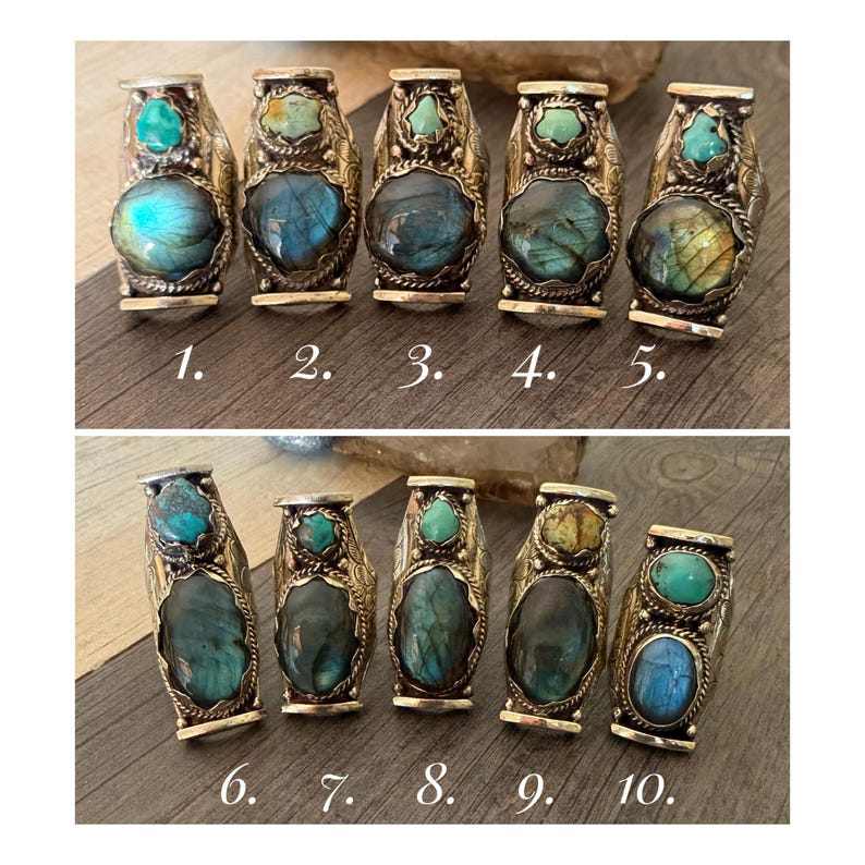 Labradorite Turquoise Two Stone Ring: Chunky Adjustable Gemstone Ring image 3