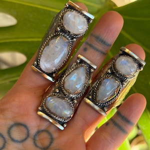 Semi Precious Ring Moonstone Ring Moon Stone Ring Three Stone Ring Chunky Ring Birth Stone Ring Cool Ring Edgy Ring Chunky Rings image 12