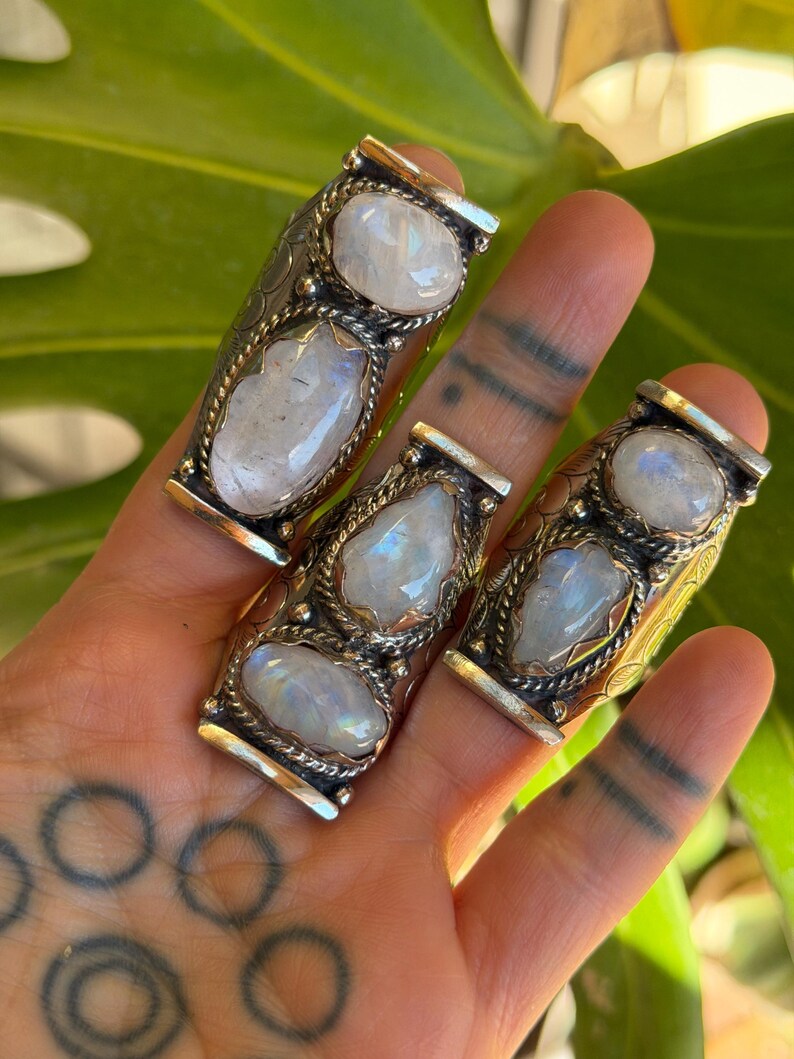 Semi Precious Ring Moonstone Ring Moon Stone Ring Three Stone Ring Chunky Ring Birth Stone Ring Cool Ring Edgy Ring Chunky Rings image 12
