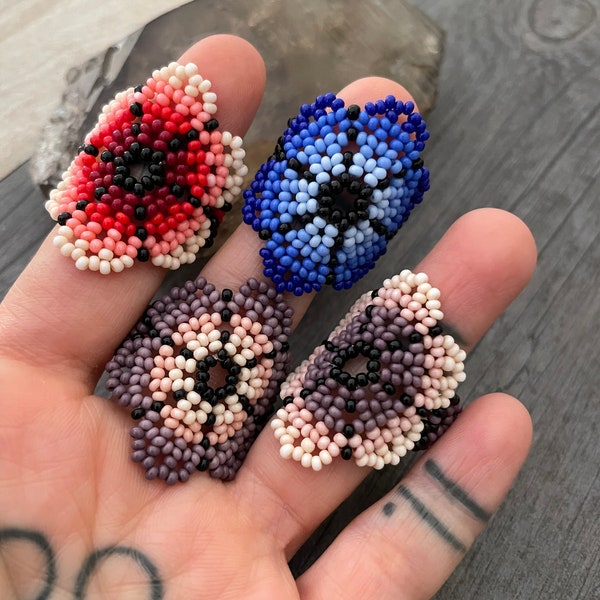 Flower Ring Cottagecore Ring Mexican Ring Homemade Rings Aesthetic Ring Chunky Ring Floral Ring Beaded Ring Colorful Ring Trendy Ring