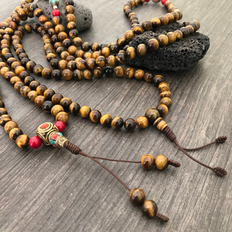 Mala Beads 108 Tigers Eye Necklace Tiger Eye Mala Beads Tigers Eye Mala Buddhist Mala Japa Mala Mala Beads Stone Mala Prayer Beads image 10