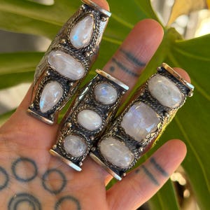Semi Precious Ring Moonstone Ring Moon Stone Ring Three Stone Ring Chunky Ring Birth Stone Ring Cool Ring Edgy Ring Chunky Rings image 2