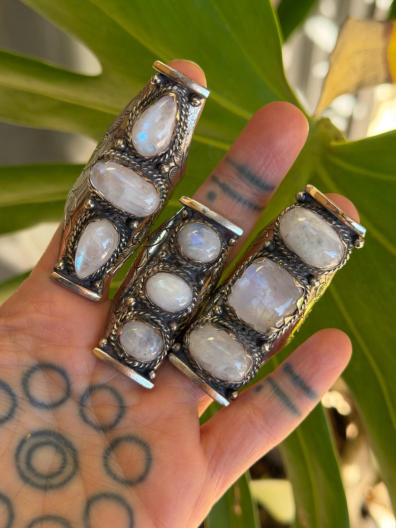 Semi Precious Ring Moonstone Ring Moon Stone Ring Three Stone Ring Chunky Ring Birth Stone Ring Cool Ring Edgy Ring Chunky Rings image 2