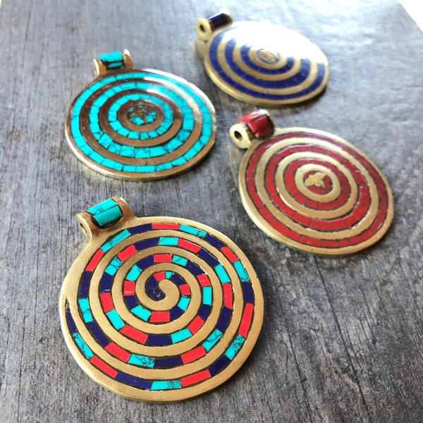 Tibetan Gemstone Brass Pendants