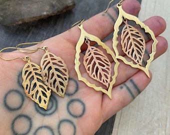 Blatt Ohrringe Messing Ohrringe Baumeln Ohrringe Boho Ohrringe Natur Ohrringe Herbst Ohrringe Herbst Stil Ohrringe für jeden Tag Herbst Blatt Ohrringe