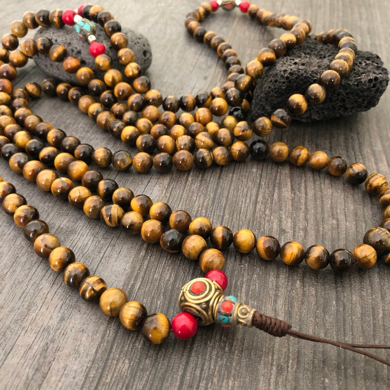 Mala Beads 108 Tigers Eye Necklace Tiger Eye Mala Beads Tigers Eye Mala Buddhist Mala Japa Mala Mala Beads Stone Mala Prayer Beads image 2