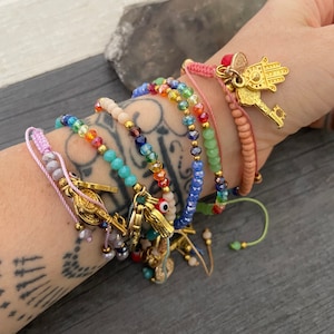 Rainbow Beaded Bracelet with Brass Lucky Charms