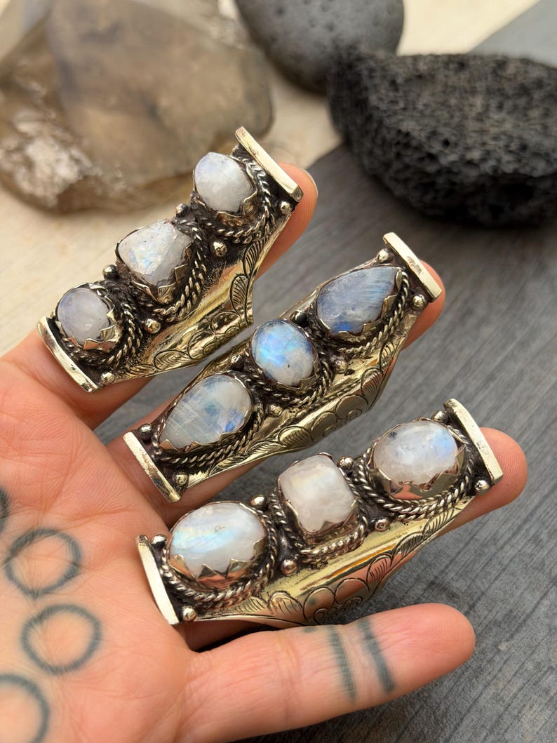 Semi Precious Ring Moonstone Ring Moon Stone Ring Three Stone Ring Chunky Ring Birth Stone Ring Cool Ring Edgy Ring Chunky Rings image 19