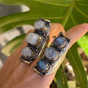 Semi Precious Ring Moonstone Ring Moon Stone Ring Three Stone Ring Chunky Ring Birth Stone Ring Cool Ring Edgy Ring Chunky Rings image 20