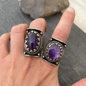 Chunky Amethyst Statement Ring: Adjustable Boho Gemstone Ring