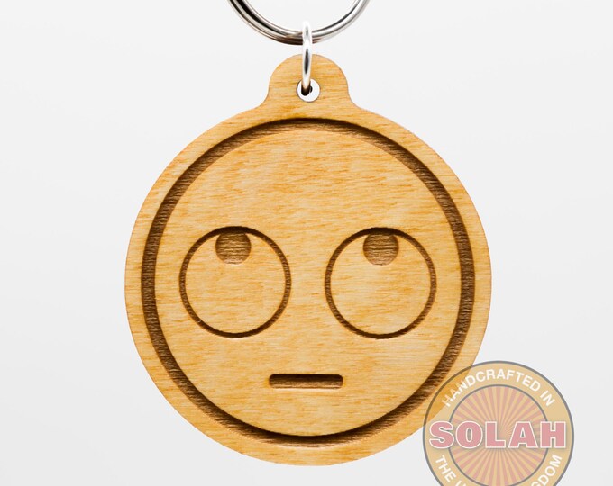 Rolling Eyes Emoji Wooden Keychain Roll Eye Emoji Carved Wood Key Ring