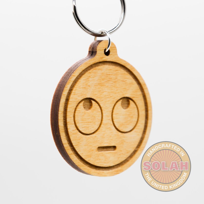 Rolling Eyes Emoji Wooden Keychain Roll Eye Emoji Carved Etsy UK