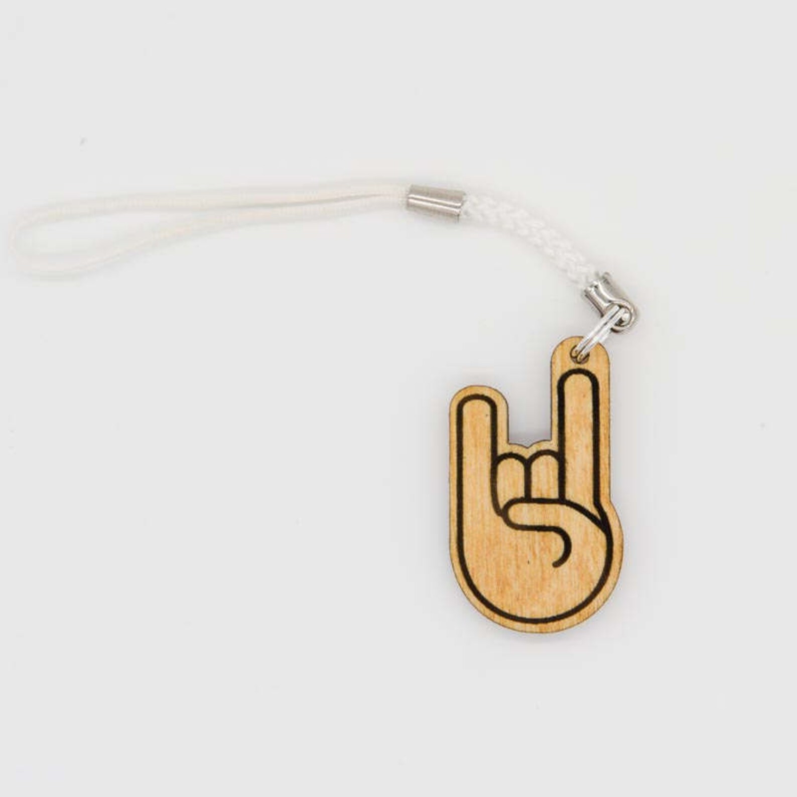 Sign of the Horns Emoji Charm Rock on Emoji Carved Wood Etsy UK