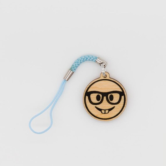 Buck Teeth Emoji Nerd Face Emoji Wooden Keychain Nerd with Glasses