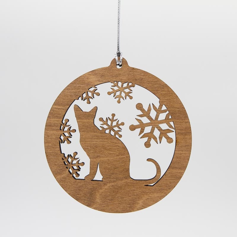 Cat Christmas Wood Ornament Sitting Cat Silhouette Laser Cut Etsy