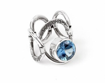 Blue topaz Ring / ronde ring / Sterling Zilver 925 / unieke moeder ringen / voor vrouwen /