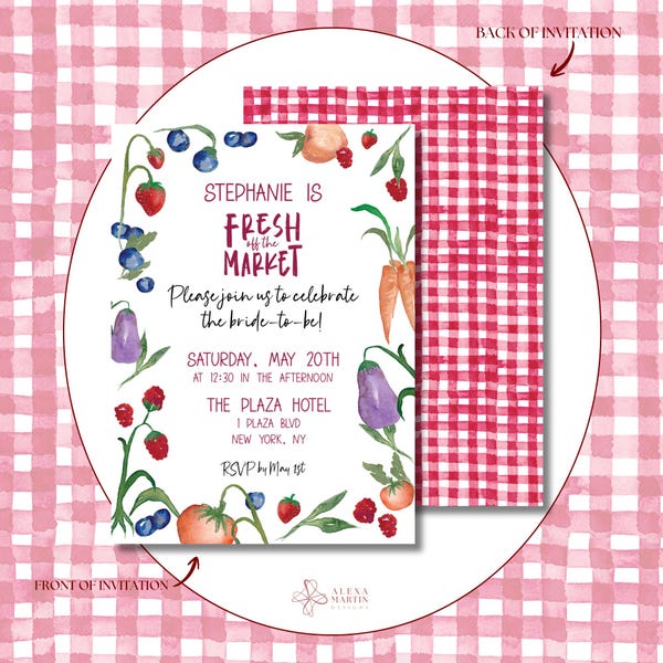 Fresh Off the Market Personalized Bridal Shower Invitation WITH Envelopes
